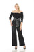 Joseph Ribkoff Style 241009 Black/Off-White Contrast Trim Off-Shoulder Wide Leg Jumpsuit