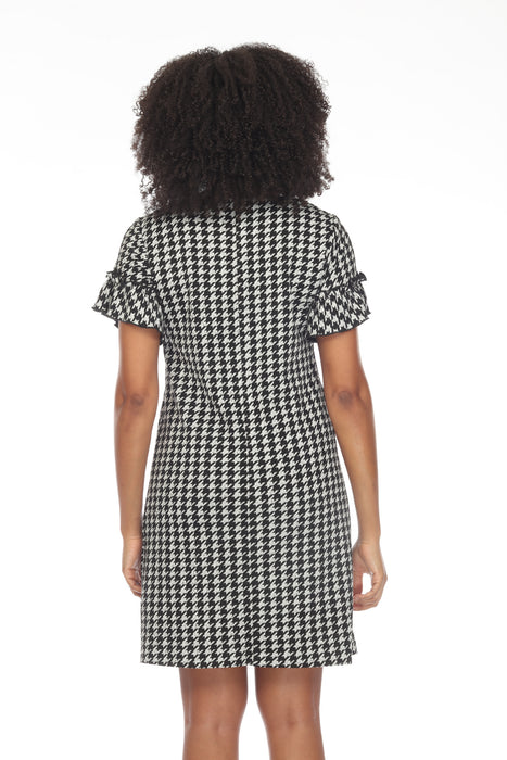 Joseph Ribkoff Black/Off-White Houndstooth Ruffled Sleeve Shift Dress 234099