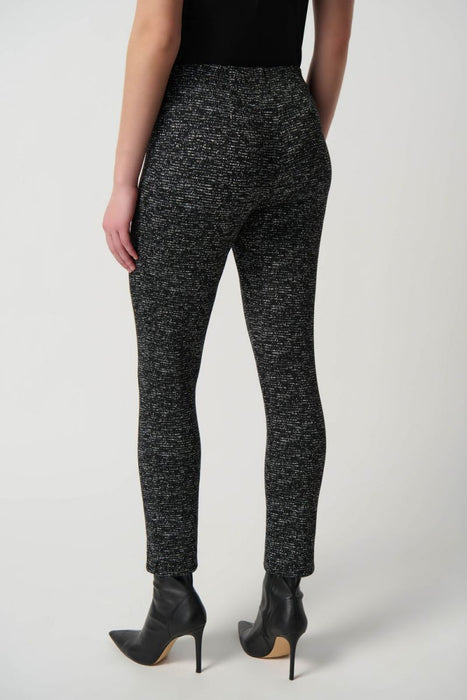 Joseph Ribkoff Black/Off-White Jacquard Knit Pull On Slim Cropped Pants 234116