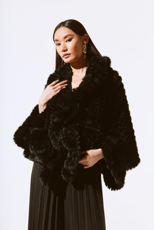 Joseph Ribkoff Style 243758 Black Oversized Faux Fur Cape Cover-Up