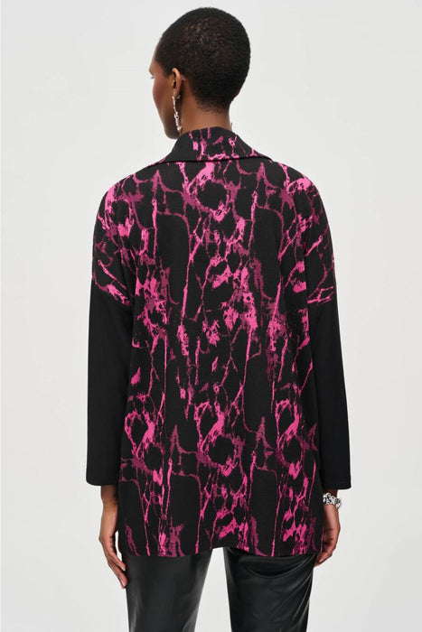 Joseph Ribkoff Black/Pink Abstract Print Cowl Neck Boxy Top 243247