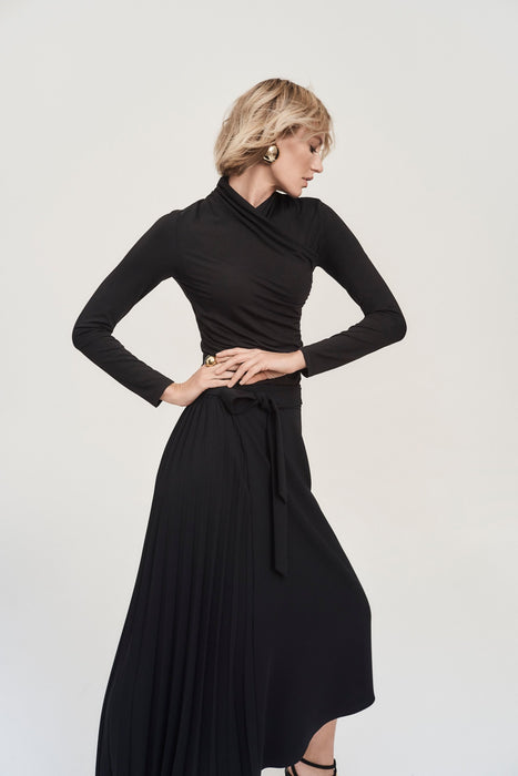 Joseph Ribkoff Black Pleated Asymmetric Maxi Skirt 243117