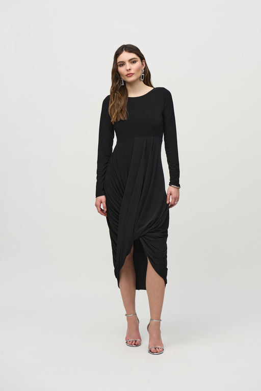 Joseph Ribkoff Style 244250 Black Pleated Midi Cocoon Dress