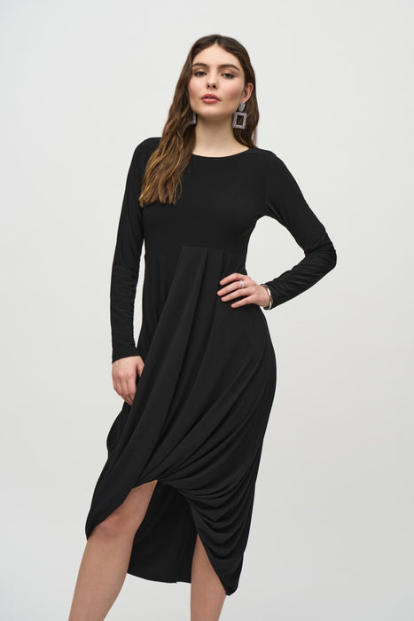 Joseph Ribkoff Black Pleated Midi Cocoon Dress 244250