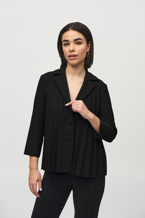 Joseph Ribkoff Style 244011 Black Pleated 3/4 Sleeve Trapeze Jacket