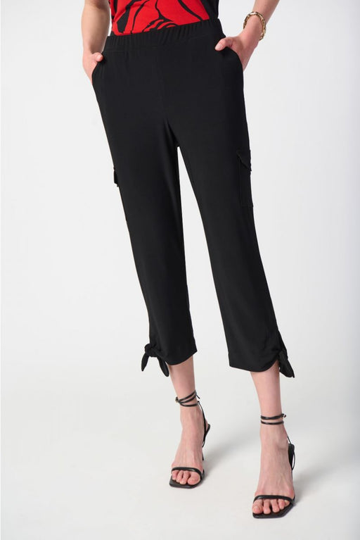 Joseph Ribkoff Style 241111 Black Pull On Tie Hem Cropped Cargo Pants