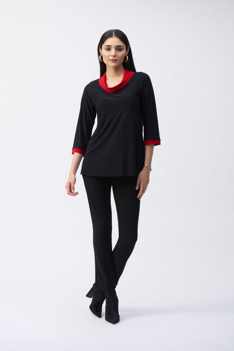 Joseph Ribkoff Contrast Trim Cowl Neck Tunic Top 243163