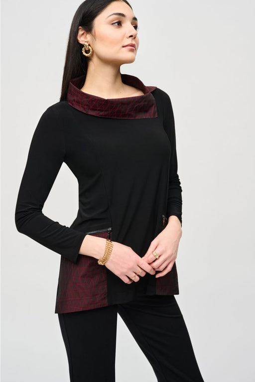 Joseph Ribkoff Style 243195 Black/Red Cowl Neck Long Sleeve Tunic Top