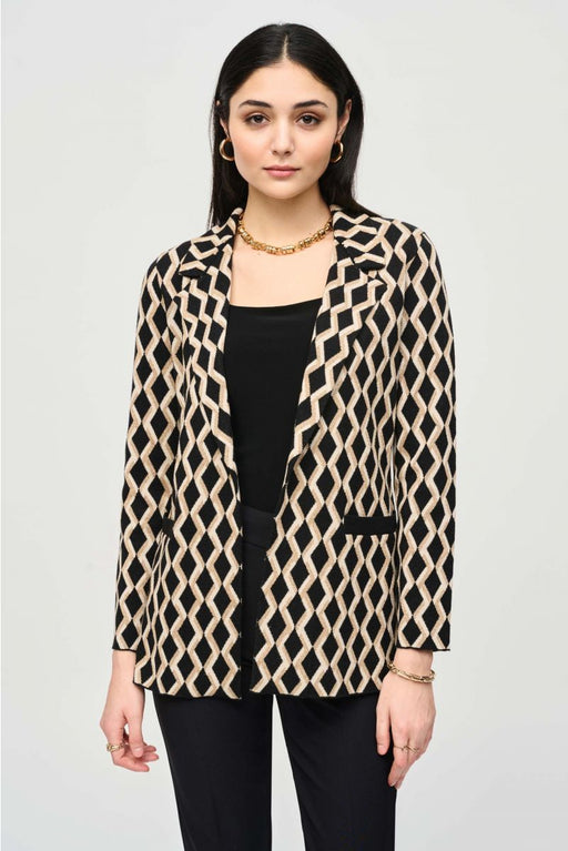 Joseph Ribkoff Style 243929 Black/Gold Geometric Print Open Front Blazer Jacket