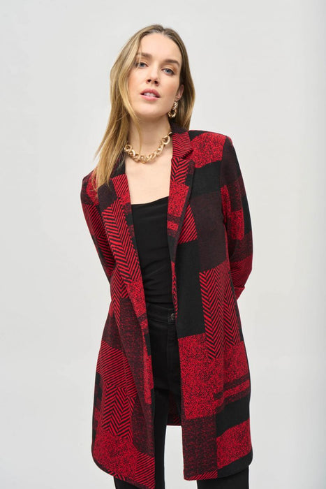 Joseph Ribkoff Style 243309 Black/Red Geometric Longline Blazer Jacket