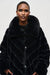 Joseph Ribkoff Style 243904 Black Reversible Faux Fur Metallic Coat