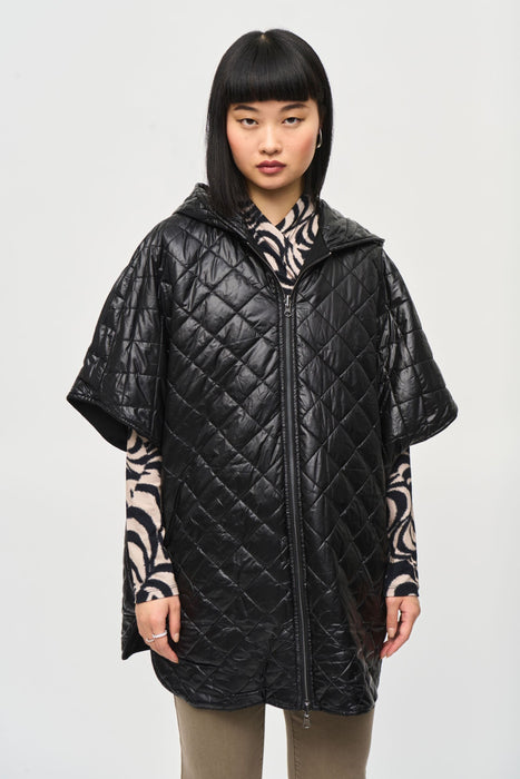 Joseph Ribkoff Style 243906 Black Reversible Hooded Puffer Cape