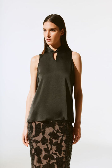 Joseph Ribkoff 243792 Black Satin Keyhole Sleeveless Top