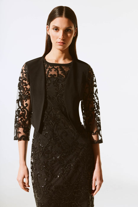 Joseph Ribkoff Style 243737 Black Sequined Lace Open Front Bolero