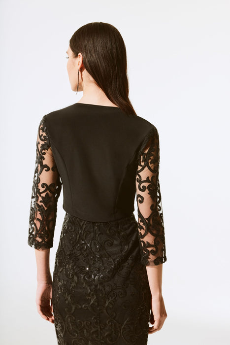 Joseph Ribkoff Black Sequined Lace Open Front Bolero 243737