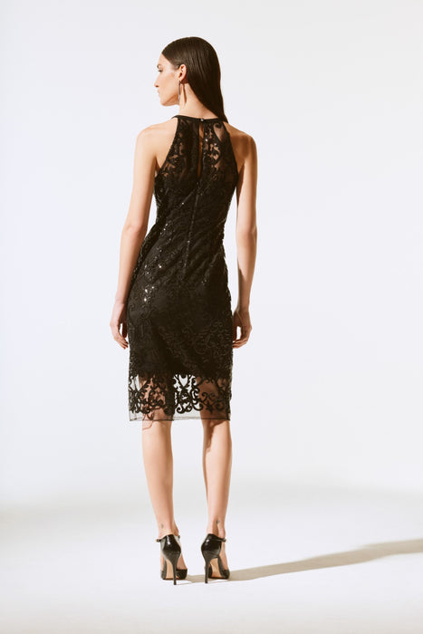 Joseph Ribkoff Black Sequined Lace Halter Evening Dress 243715