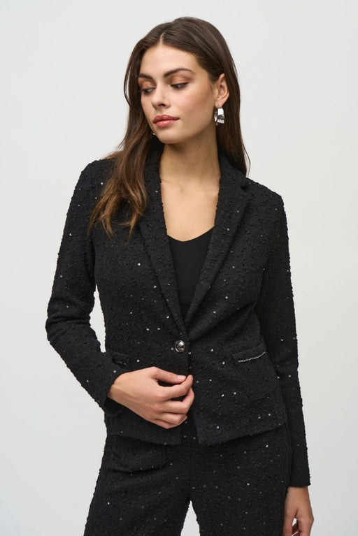 Joseph Ribkoff 244203 Black Sequined Lapel Style Blazer Jacket