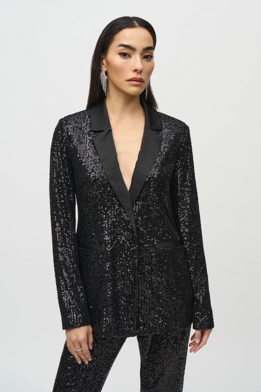 Joseph Ribkoff 244916 Black Sequined Lapel Style Jacket