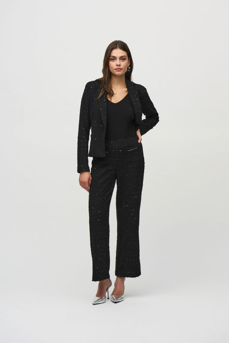 Joseph Ribkoff Black Sequined Wide Leg Pull-On Pants 244142