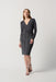 Joseph Ribkoff Style 234080 Black/Silver Metallic Stripes Stretch Faux Wrap Sheath Dress