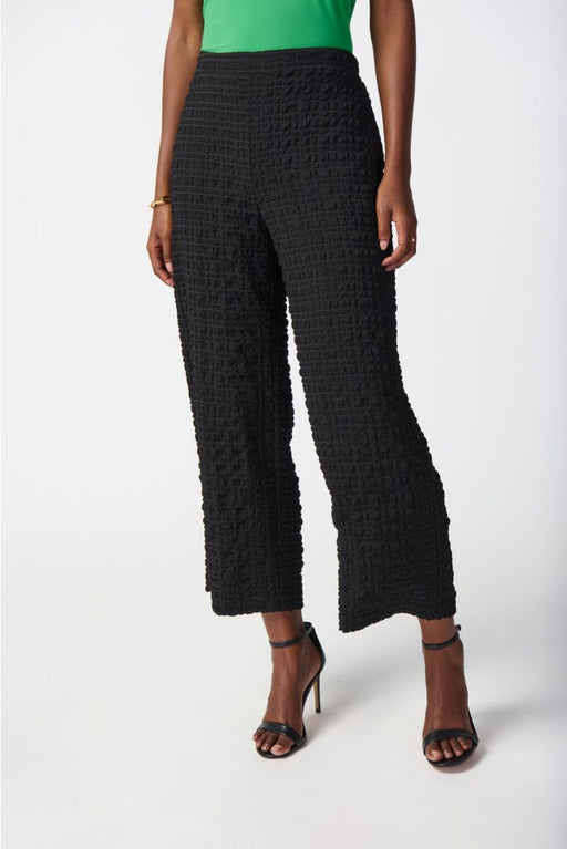Joseph Ribkoff Style 241187 Black Textured Check Pull On Cropped Wide Leg Pants