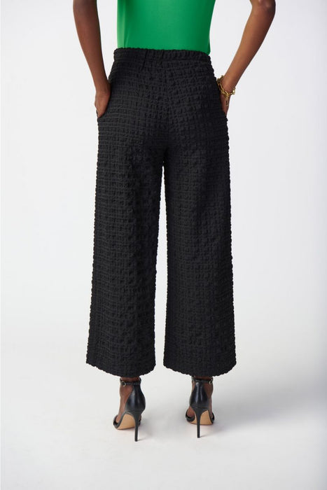 Joseph Ribkoff Black Textured Check Pull On Cropped Wide Leg Pants 241187