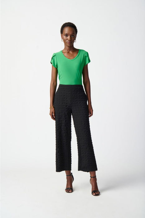 Joseph Ribkoff Black Textured Check Pull On Cropped Wide Leg Pants 241187