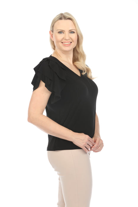 Joseph Ribkoff Black Tiered Ruffle Sleeve V-Neck Top 241005