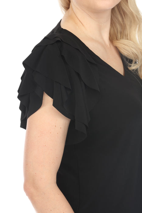 Joseph Ribkoff Black Tiered Ruffle Sleeve V-Neck Top 241005