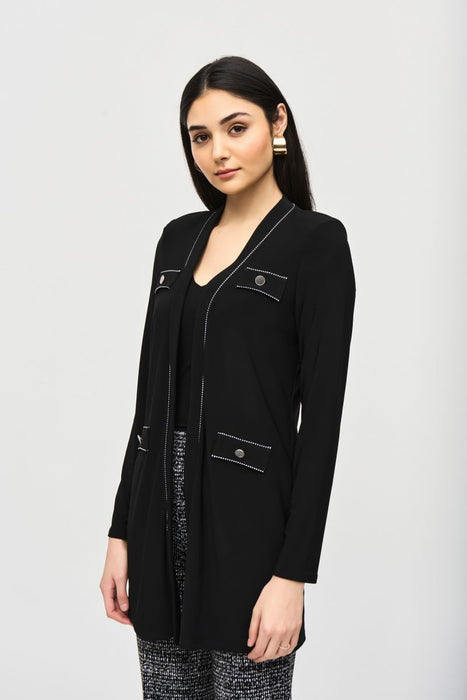 Joseph Ribkoff 243223 Black Trimmed Long Sleeves Cardigan 
