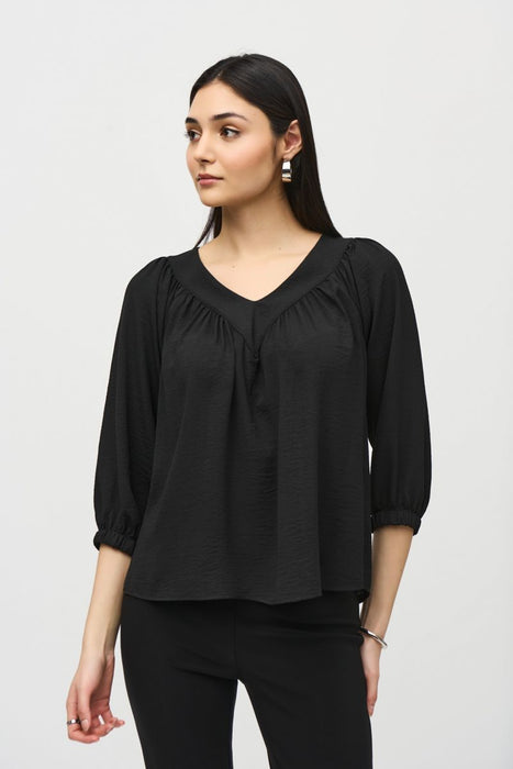 Joseph Ribkoff Style 242062 Black V-Neck 3/4 Sleeve Peasant Gauze Top