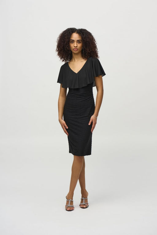 Joseph Ribkoff 244043 Black V-Neck Chiffon Overlay Sheath Dress