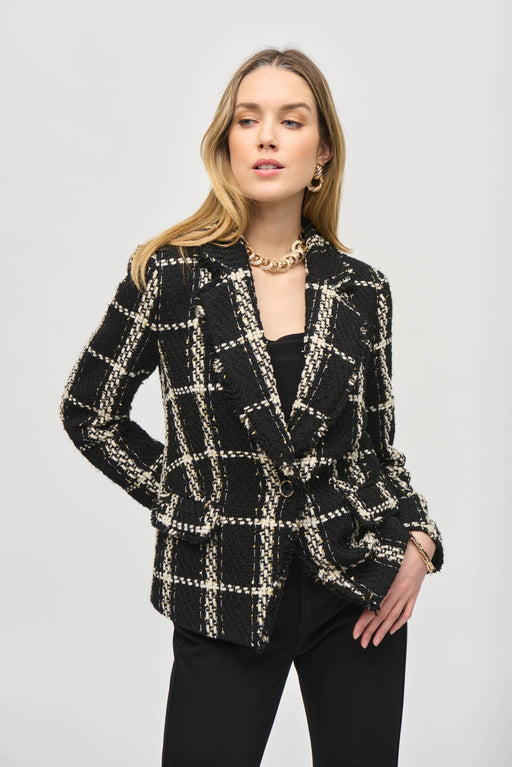 Joseph Ribkoff Style 243960 Black/Vanilla Plaid Bouclé Blazer Jacket