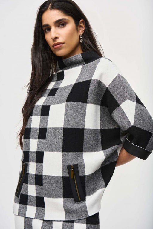 Joseph Ribkoff 243946 Black/Vanilla Plaid Pullover Sweater Top