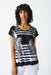 Joseph Ribkoff Style 242180 Black/Vanilla Striped Floral Short Sleeve T-Shirt Top