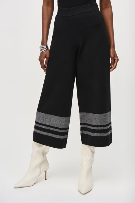 Joseph Ribkoff Style 243950 Black/Vanilla Striped Knit Pull On Culotte Pants