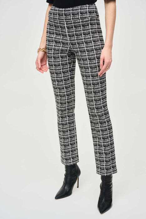 Joseph Ribkoff Style 243130 Black/White Plaid Jacquard Pull On Straight Pants