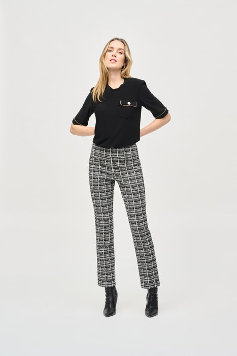 Joseph Ribkoff Black/White Plaid Jacquard Pull On Straight Pants 243130