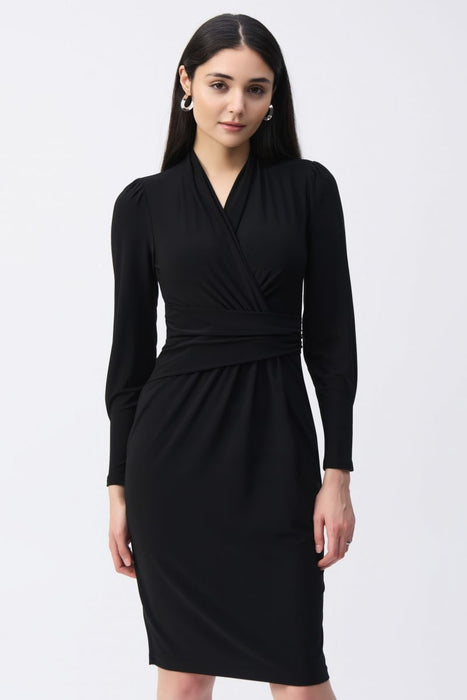 Joseph Ribkoff Black Wrap Front Long Sleeve Sheath Dress 243236