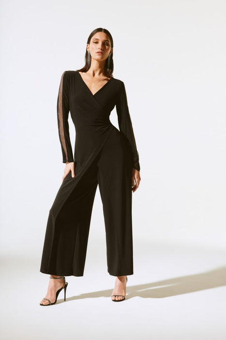 Joseph Ribkoff 243722 Black Wrap Front Long Sleeve Wide-Leg Jumpsuit