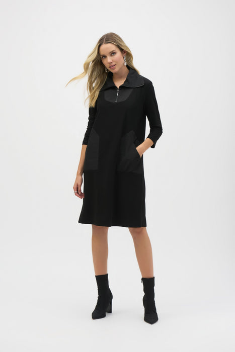 Joseph Ribkoff Style 244045 Black Zip High Neck 3/4 Sleeve Shift Dress