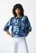 Joseph Ribkoff Style 242105 Blue/Multi Abstract Print Zip Front Puff Sleeve Boxy Jacket