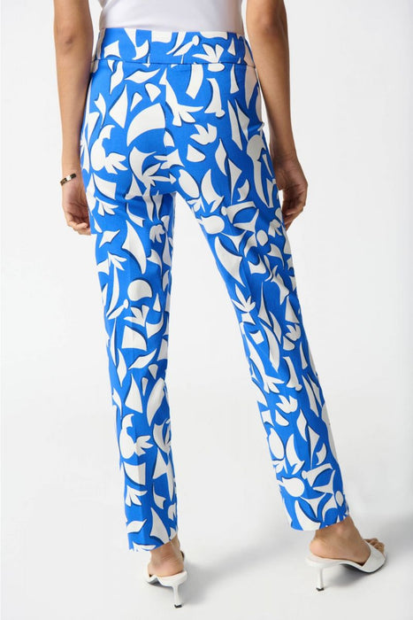 Joseph Ribkoff Blue/Vanilla Abstract Print Pull On Straight Cropped Pants 242139