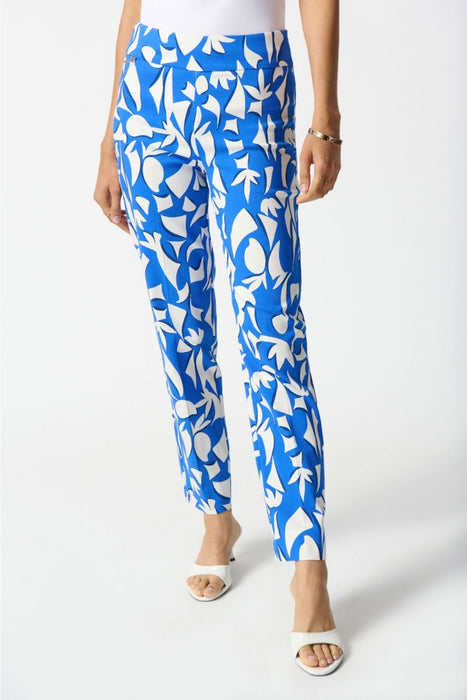 Joseph Ribkoff 242139 Blue/Vanilla Abstract Print Pull On Straight Cropped Pants