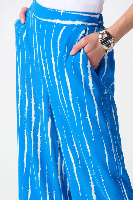 Joseph Ribkoff Blue/White Abstract Print Pull On Culotte Pants 242047