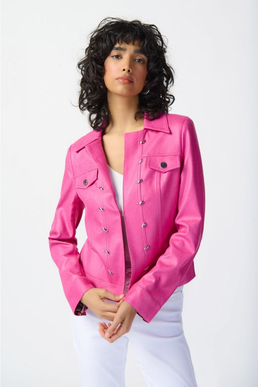 Joseph Ribkoff Style 241911 Bright Pink Faux Suede Long Sleeve Fitted Jacket