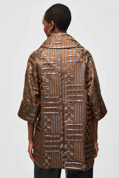 Joseph Ribkoff Brown/Gunmetal Geometric Jacquard Cocoon Coat Jacket 243280