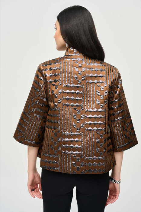 Joseph Ribkoff Brown/Gunmetal Metallic Geometric Print Boxy Jacket 243192