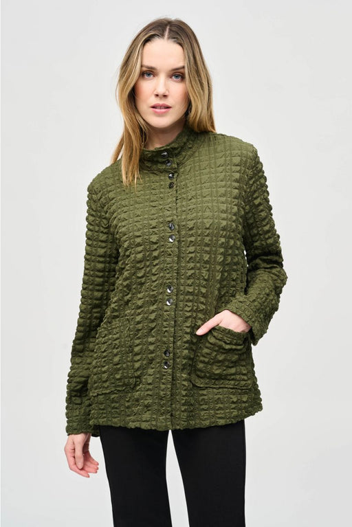 Joseph Ribkoff 243199 Iguana Bubble Jacquard Mock Collar Jacket 
