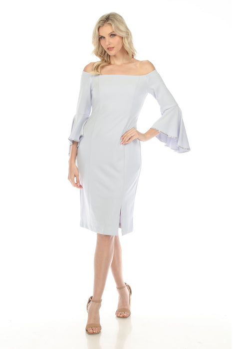 Joseph Ribkoff Style 241720 Celestial Blue Off-Shoulder Embellished Bell Sleeve Dress